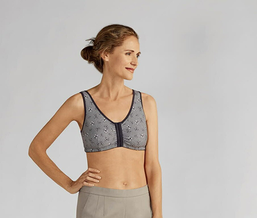 Grey Front Zipper Mastectomy Bra