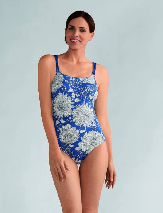 Blue and white printed swim wear